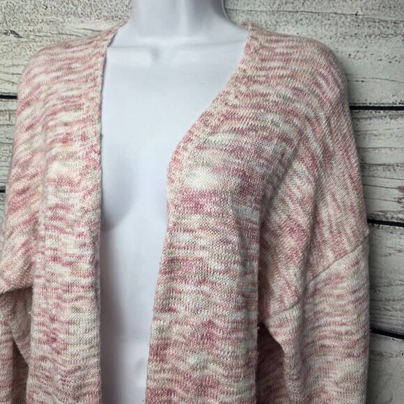 Cato Pink White Marled Open Front Cardigan Size L - Picture 4 of 9